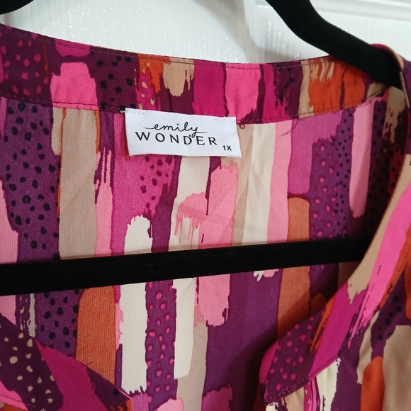 Emily Wonder Lightweight Flowy Purple Blouse 1XL V Neck Casual Boho Retro Career - Picture 2 of 7